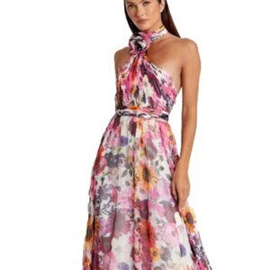 MAC DUGGAL 68108 ASYMMETRICAL RUFFLE HALTER FLORAL GOWN Size 12